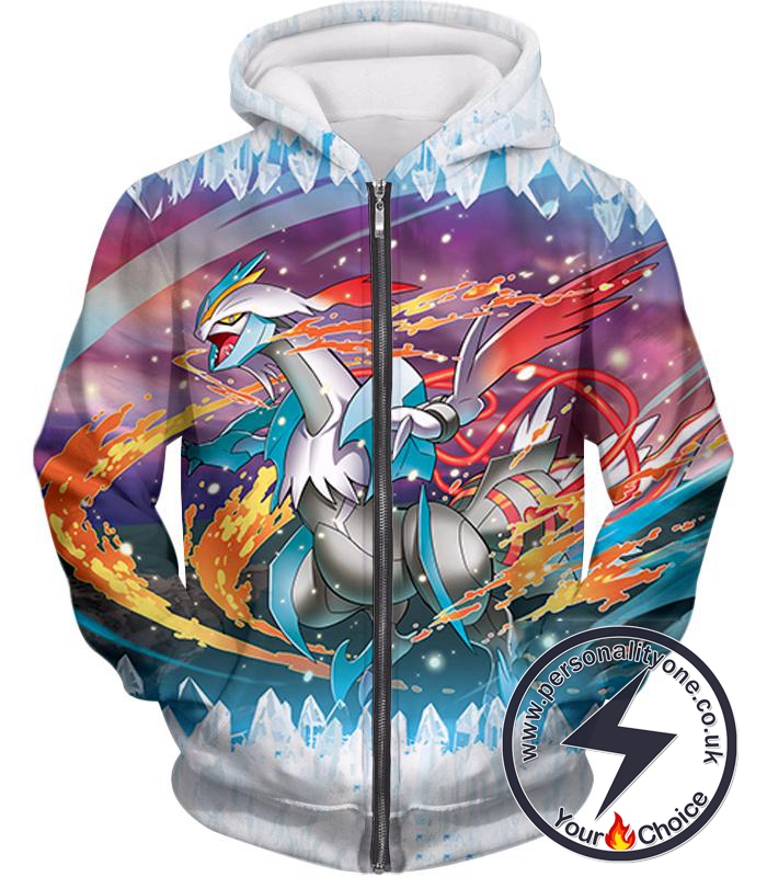 Pokemon Powerful Dragon Ice Type White Kyurem Super Action Zip Up Hoodie